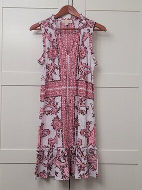 Michael Kors Ruffle V-Neck Paisley Dress